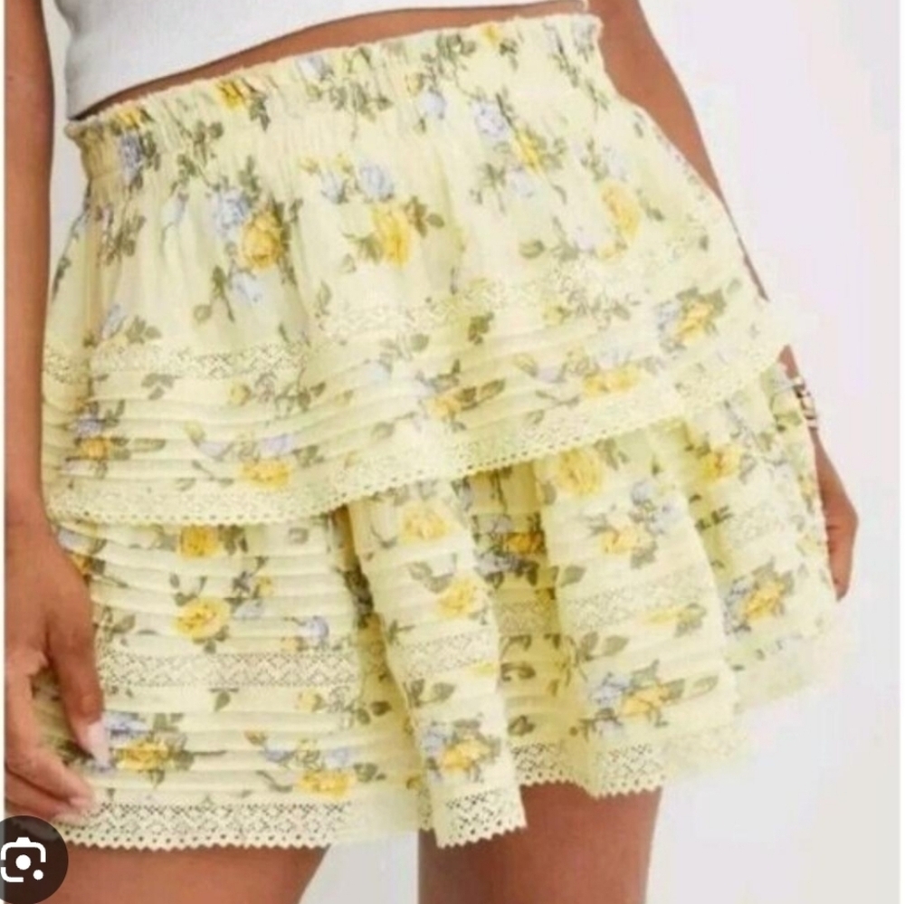 Aerie Rock Ruffle Floral Mist Yellow Mini Skirt